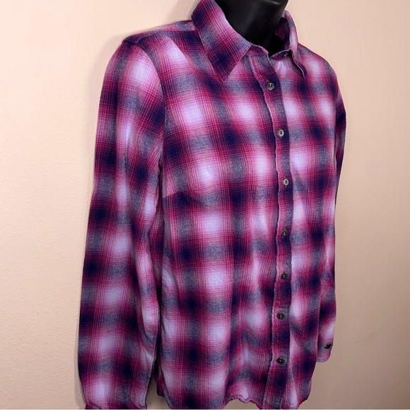 Small Noble Outfitters Womens Purple Pink Fuchsia Cotton Flannel Long Sleeve - Picture 4 of 16